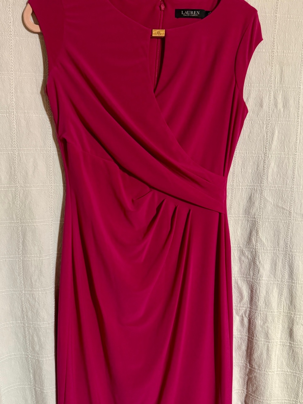 Ralph Lauren Fuchsia Faux-Wrap Sleeveless Sheath Dress